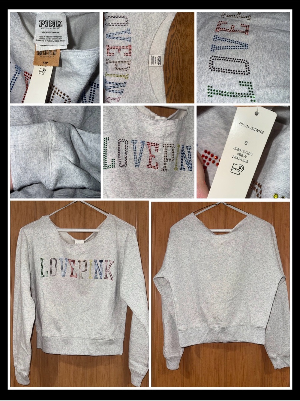 Victoria's Secret LOVE PINK Rhinestone Crew Sweatshirt - Light Heather Gray